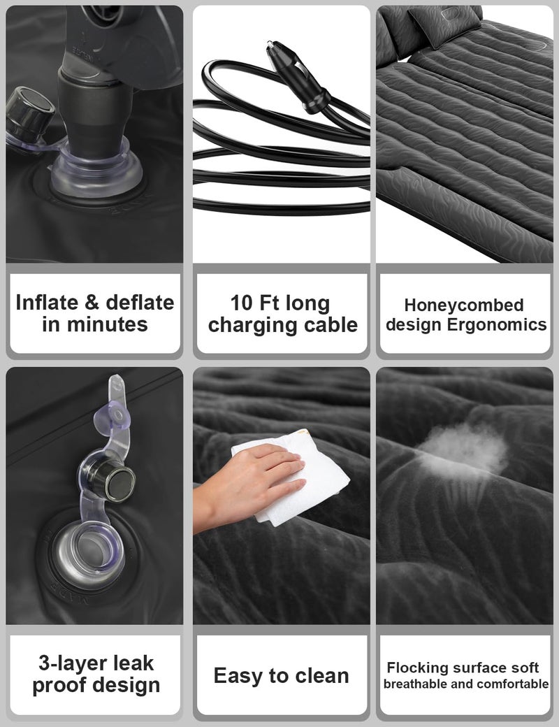 Umbrauto SUV Air Mattress, Quick Inflation Inflatable Car Camping Bed for Back Trunk Sleeping, Flocked Surface/Leakproof PVC/Reinforced Bottom Airbed Fits Most SUVs with Pump, Pillows, Carry Bag - Image 3